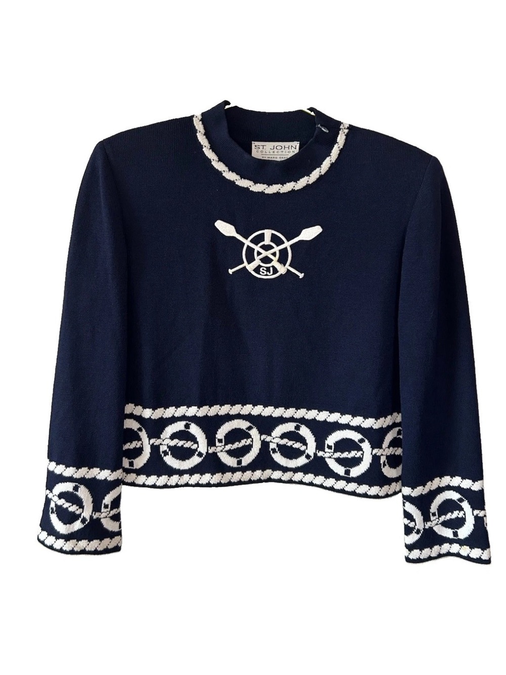 St. John Collection Santana Knit Nautical Marine Yacht Sweater Navy Womens M